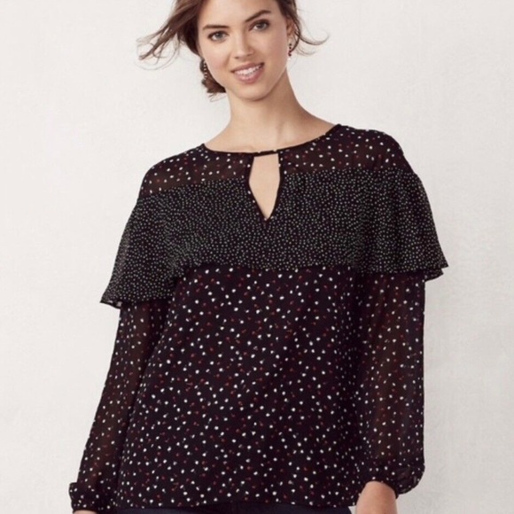 ❤️2/$15 or 3/$21❤️ LC Lauren Conrad Floral Flouncy Pheasant Top, Size Small - Picture 1 of 11